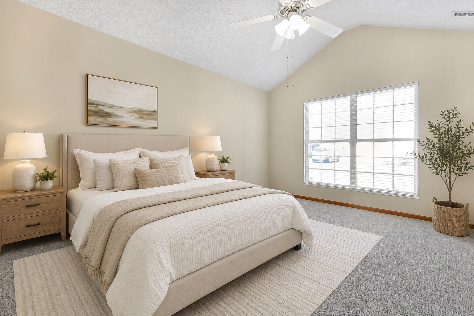 Virtually staged bedroom edited with PropertyPolish